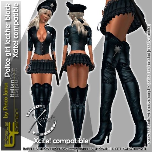 conf q costume police girl leater black